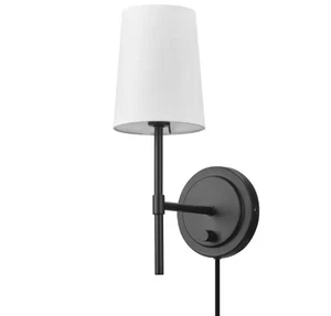 Hampton Bay Byrson 6" Matte Black Wall Sconce Light with Plug-In/Hardwire Option - Picture 1 of 12