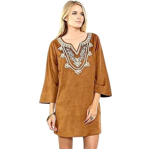 Abito tunica ricamato scamosciato marrone pomodoro volante taglia M - Foto 1 di 8