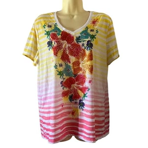 White Stag XXL Striped & Floral Print Knit with Embellishments - Picture 1 of 8