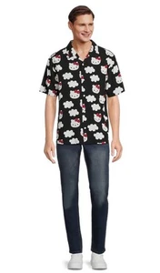 Sanrio Hello Kitty Short Sleeve Button Up Men’s Black White Shirt Sz 3XL - Picture 1 of 7