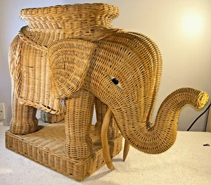 Vintage Rattan Wicker Elephant Plant Stand Side / End Table 50cm Tall 25 x 68 cm - Picture 1 of 15