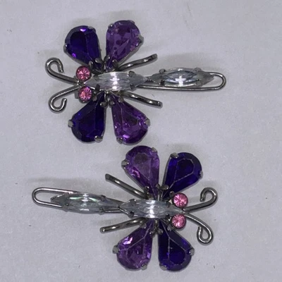 2 alfileres de pelo vintage de mariposa libélula púrpura, rosa y transparente pedrería de 1 pulgada Foto 1 de 4