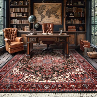 Alfombra de felpa medallón tradicional de lana verde Herizz anudada a mano de 8'10"x11'11" Foto 1 de 4