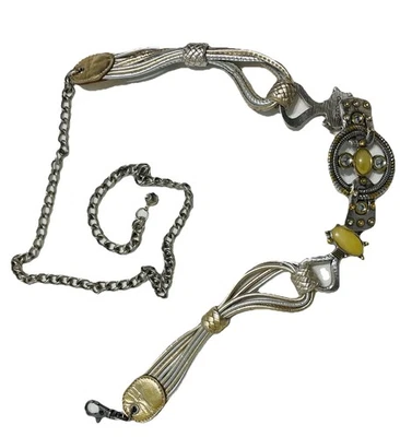 Cinturón Chico Tono Plateado Imitación Cuero Estrás Cabujones Cadena Metal Gitano Foto 1 de 4