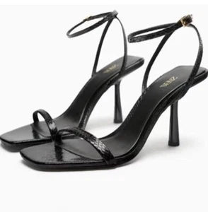 NEW Zara Size 7.5 / EU 38 Leather Heels Sandals Embossed Animal Print - Picture 1 of 2