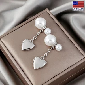 Fashion Women Jewelry Earrings Retro Pearls 3D Heart Tassel Rear Hung Style 1729 - Picture 1 of 6