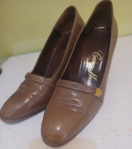Vintage 1980s Carina Nucci patent leather high heel shoes brown UK 4 1/2 EU 37.5 - Picture 1 of 5