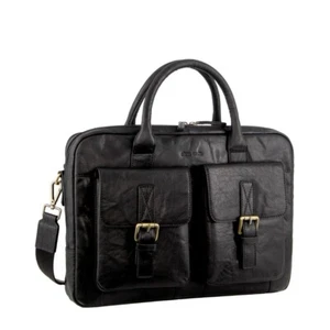 Pierre Cardin Leather Multi-Compartment Business Laptop Bag Satchel Black Unisex - Picture 1 of 4