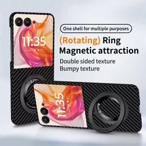 Custodia rigida in fibra di carbonio per Motorola Razr/Razr+ 2024 supporto anello magnetico cover - Foto 1 di 15