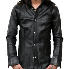 NEW Basic Men Genuine Lambskin Real Leather Shirt Handmade Casual Wear Black