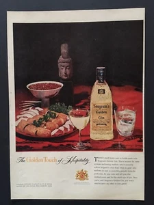 1957 Seagram’s Golden Gin Ad The Golden Touch of Hospitality - Picture 1 of 1