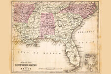 Southern States USA 1883 Antique Style Map Poster 18x12