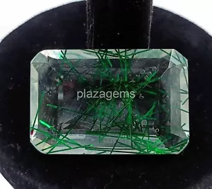Green Rutilated Quartz 107 Ct Certified Emerald Cut Loose Gemstone 38x25mm 4AUS - Picture 1 of 7