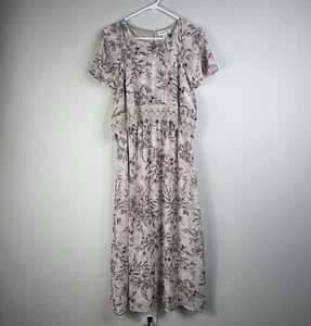 Coldwater Creek Maxi Long Dress 10P Pink Floral Embroidered Lace Cottage Easter - Picture 1 of 11