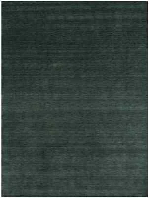 Solid Dark Green Hand-Loomed 9X12 Gabbeh Wool Rug Oriental Home Decor Carpet - Image 1 of 4