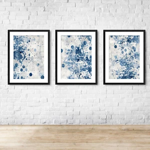 Cuadro de impresión de arte de pared abstracto salpicaduras de pintura azul 1 o conjunto de 3 - Imagen 1 de 11