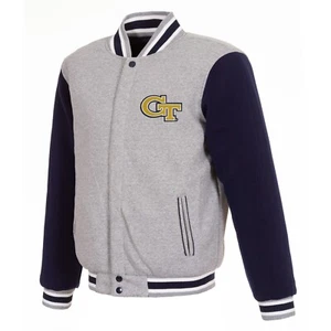 Georgia Tech Yellow Jackets Two Tone Reversible Fleece Jacket JHD 2 Front Logos - Picture 1 of 5