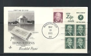 USA SC # 1278b Jefferson FDC Pane of 4 + 2 Labels FDC . Artcraft Cachet - Picture 1 of 1