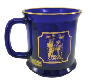 Culver 22k Gold Trim Cobalt Blue Glass Mug Busch Gardens Williamsburg VA - Picture 1 of 12