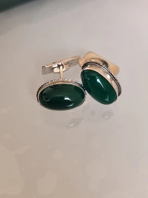 Vintage Georg Kramer Manschettenknöpfe 835 Silber Mit Chrysopras Besetzt  - Bild 1 von 4