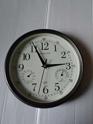 Vintage Bronze Analog Clock W/ Thermometer Hygrometer 8.75 Inch Indoor Outdoor  - Image 1 of 4