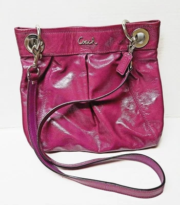 Coach Ashley Hippie Patent Leather Purse Bag Tote Fuchsia Dark Pink G1173-F17953 - Image 1 of 4