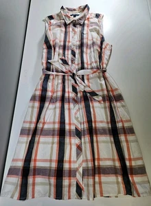 Tommy Hilfiger dress plaid Maxi Country Cotton Summer L Excellent Pre Owned - Picture 1 of 10