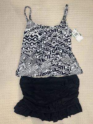 Island Escape, 2 изделия купальник, размер 10, черный/белый, новый с ярлыками - Изображение 1 из 4