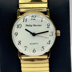 Philip Mercier Ladies Quartz Watch Gold Tone Expandable Band Working 27mm - Picture 1 of 10
