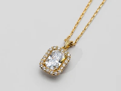 1.31ct F VS2 Radiant Lab-Created Diamond 14K Yellow Gold Halo Pendant Necklace - Image 1 of 4