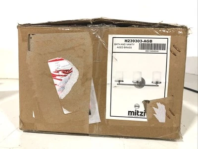 Mitzi Ryan 3-Light Aged Brass Vanity Light Clear Frosted Ribbed Glass - Image 1 of 3