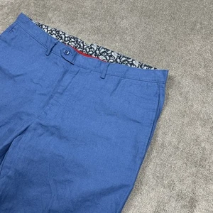 Pantalones Cortos de Mezcla de Lino para Hombres 38 x 9 Azul Sólido Informal Verano Preppy Cremieux Chino - Imagen 1 de 4