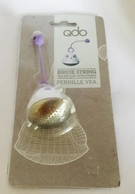 QDO Pernille Vea Birdie String Tea Infuser Denmark Purple Mauve Stainless Steel - Image 1 of 2