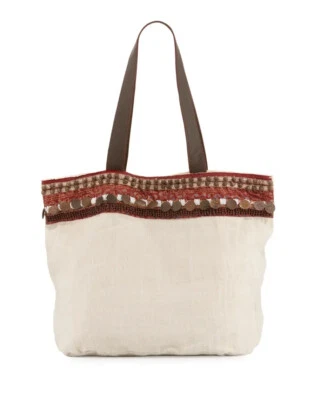 NUEVO CON ETIQUETAS BOLSO BOHO DE PLAYA ALE ALESSANDRA FREE PEOPLE *CLEOPATRA* ADORNADO CON LINO Foto 1 de 4