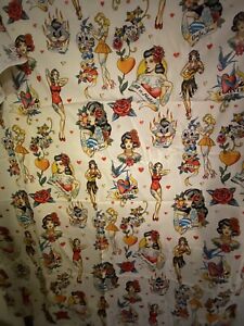 Pin up Tattoo Don’t Gamble With Love Fabric Alexander Henry Rockabilly 45”x53”