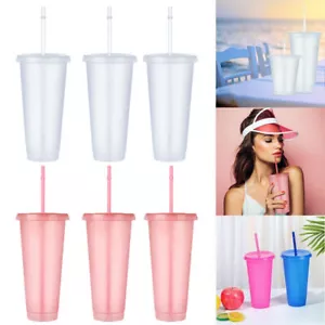 5X Flash Powder Shiny Reusable Plastic Water Bottle Cold Cup With Lid And Straw - Picture 1 of 11