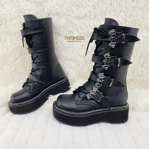 Botas góticas de combate Demonia Emily 322 negras mate de 2" plataforma hebilla de murciélago 6-12 NY - Imagen 1 de 12