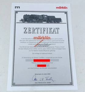 Märklin 39160 ZERTIFIKAT Dampflok Franco Crosti BR 42 9000 Spur H0 Insider Club - Bild 1 von 2