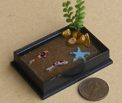 Dolls House Oblong Plastic Pond 2 Koi Carp & Blue Starfish 1:12 Scale tumdee - Image 1 of 4