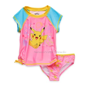 Pokemon Swimsuit Girls Size 4-6 Tankini Set Bikini Swim Rash Guard Shirt Pikachu - Picture 1 of 4