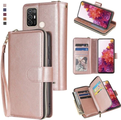 Funda tipo billetera ZTE Blade A52 9 tarjetas cremallera ranuras soporte abatible cuero estuche para teléfono Foto 1 de 4