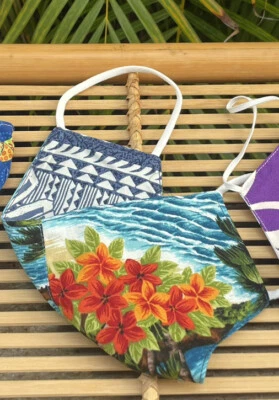 Hawaiian Face Mask Cover Handcrafted Fabric Double Layer Filter Reversible - Image 1 of 3