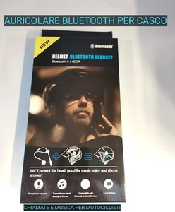 AURICOLARE BLUETOOTH PER CASCO MOTO CHIAMATE MUSICA COMPATIBILE IPHONE & ANDROID - Foto 1 di 2