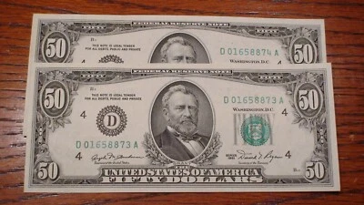 TWO CONSECUTIVE 1981 FIFTY DOLLAR CLEVELAND CHOICE UNC NOTES $50.00 BILLS! - Image 1 of 4
