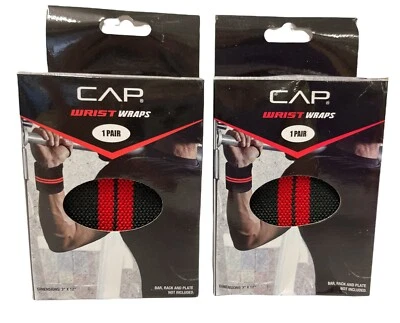 2 PAIR Cap Wrist Wraps Red & Black w/Thumb Loop 3" X 12" HHSA-010R - Image 1 of 3
