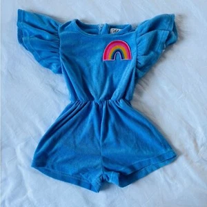 Lola and the boys terry blue romper with rainbow zip back size 4 - Picture 1 of 7