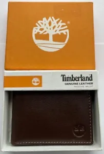 BROWN LEATHER BIFOLD WALLET  PASSCASE BRAND NEW IN GIFT BOX BY TIMBERLAND - Picture 1 of 5