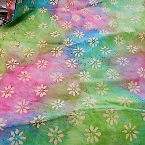 Button Floral Pink Blue Cotton Batik Tonal Fabric Sold By The Yard - Picture 1 of 1