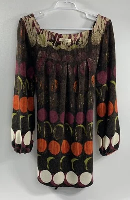 Aryeh Anthropologie Sweater Dress M Dots Mod Retro Tunic Square Neck Tie Waist  - Image 1 of 4