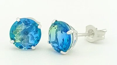 LAB  2.10 Cts BLUE TOURMALINE STUD EARRINGS 14K WHITE GOLD - New With Tag - Image 1 of 4